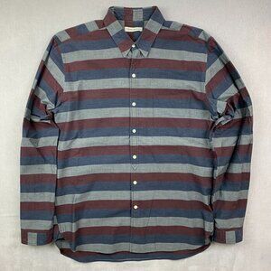 Oliver Spencer Men Shirt Large 16/41 Blue Red Striped Button Up Long Sleeve Gray